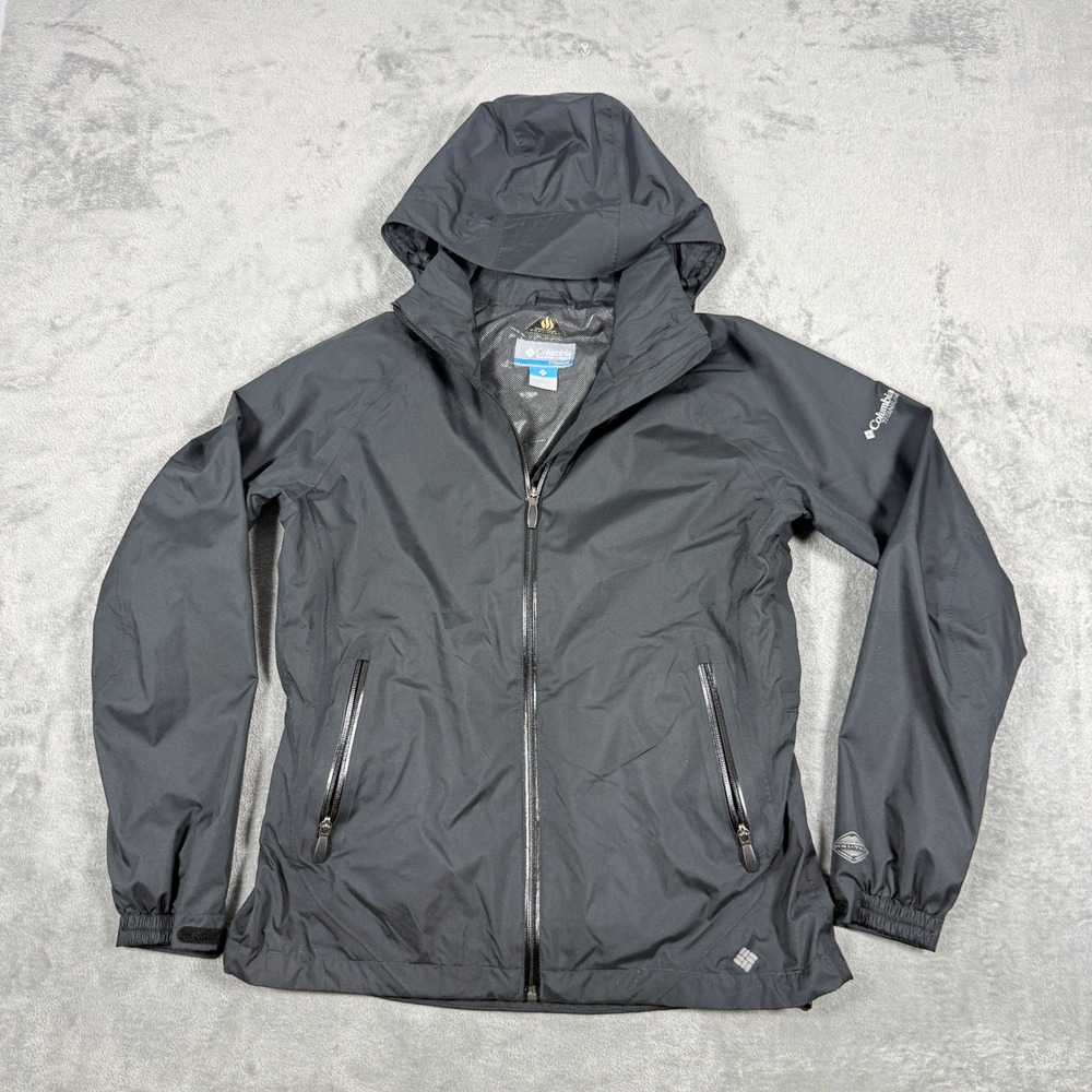 Columbia Womens M Titanium Jacket Black Omni-Tech Waterproof Omni-Heat Shell